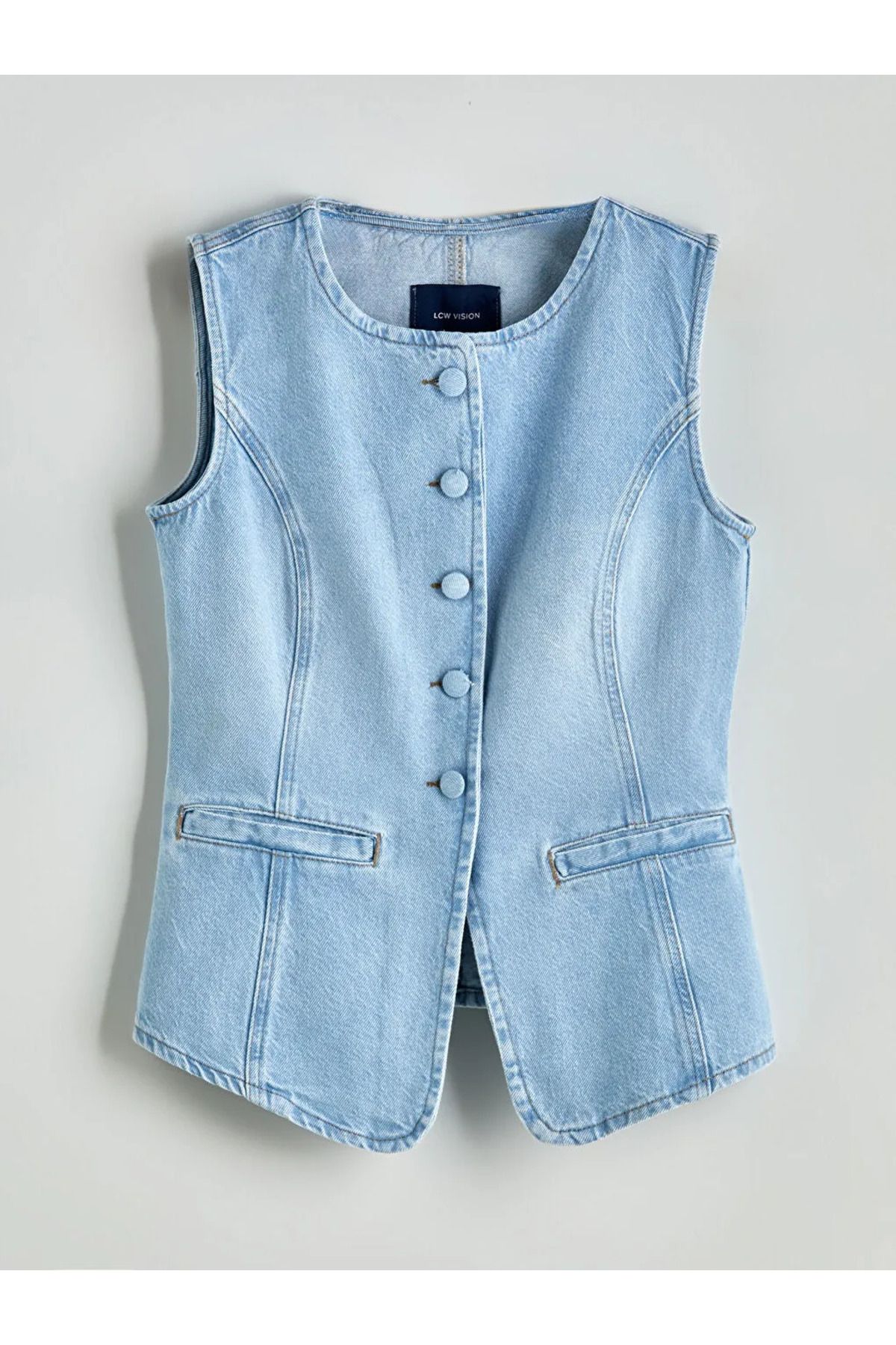 LC Waikiki LCW Vision Indigo Bisiklet Yaka Kadın Jean Yelek