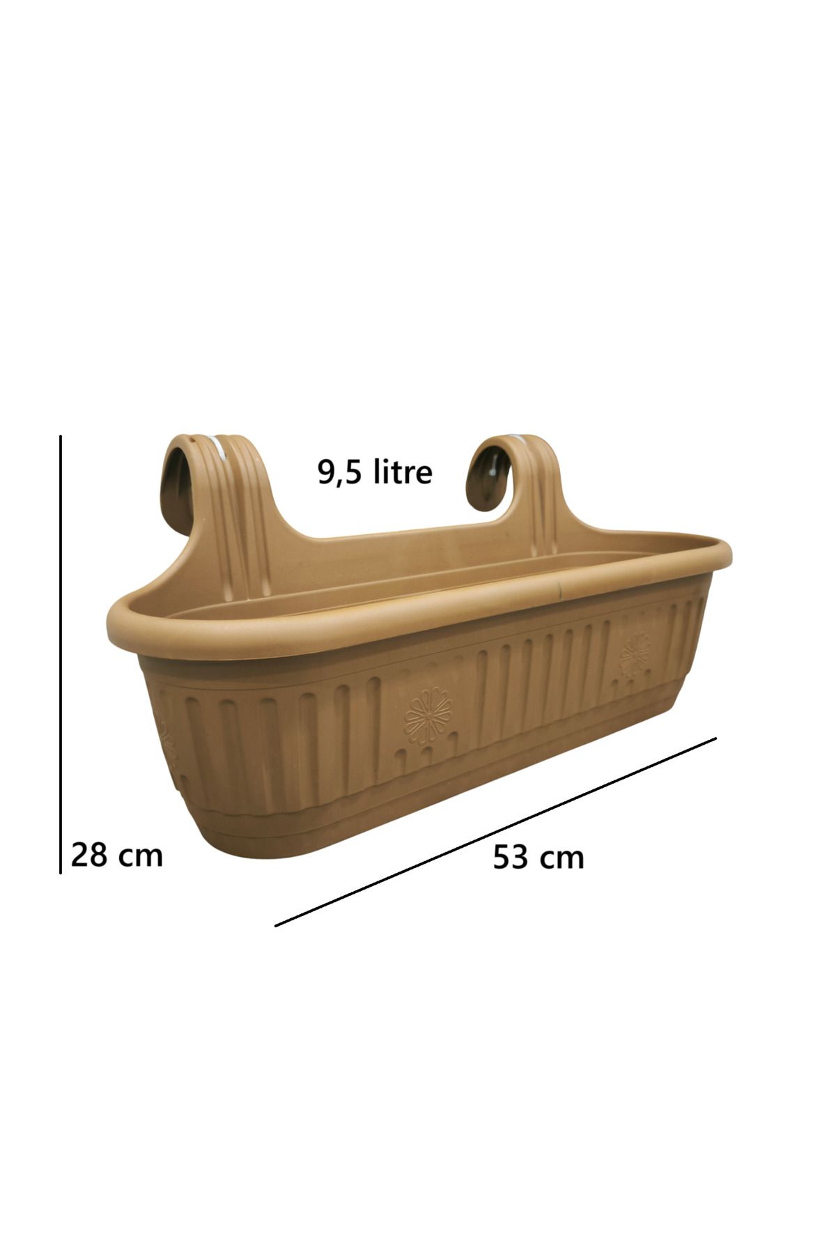 demethome Kendinden Askılı Balkon Saksısı Plastik Kelepçeli Sağlam 9,5 litre 53 cm boy Askılı saksı
