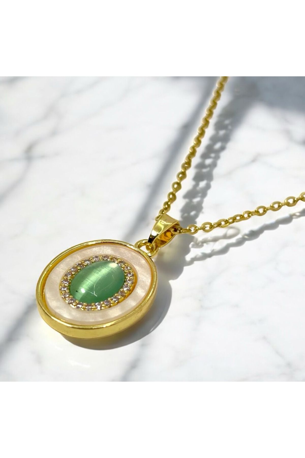 Bumu Design Taşlı Zirkon Çelik Kolye