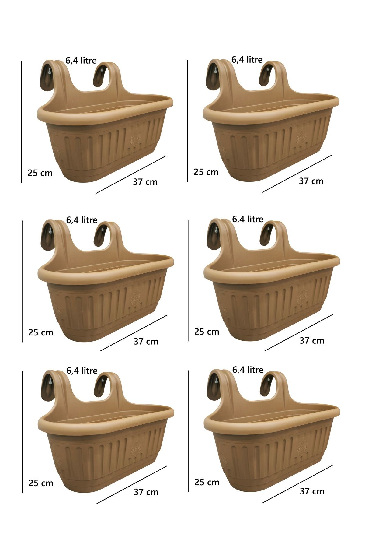 demethome Kendinden Askılı Balkon Saksısı Plastik Kelepçeli Sağlam 6,4 litre 37 cm boy Askılı saksı