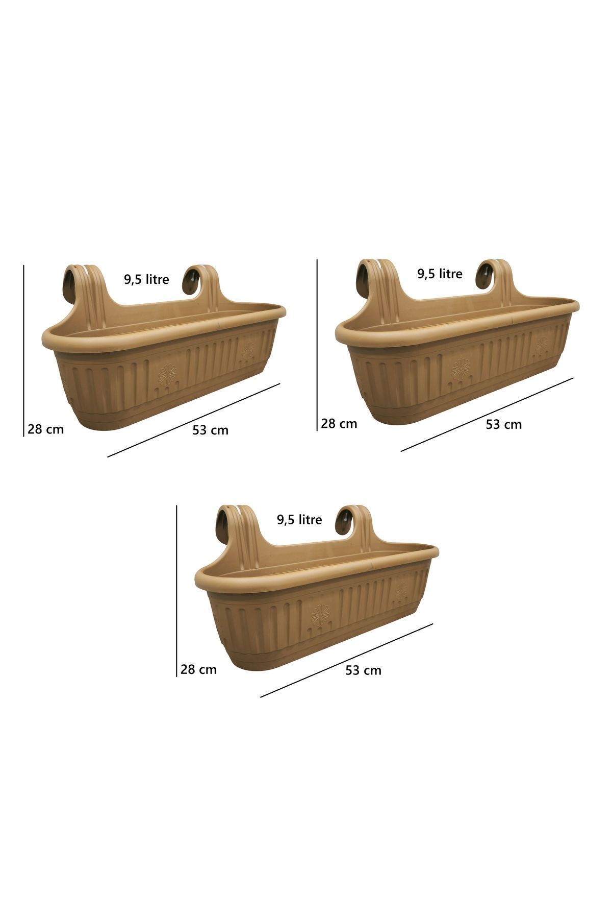 demethome Kendinden Askılı Balkon Saksısı Plastik Kelepçeli Sağlam 9,5 litre 53 cm boy Askılı saksı