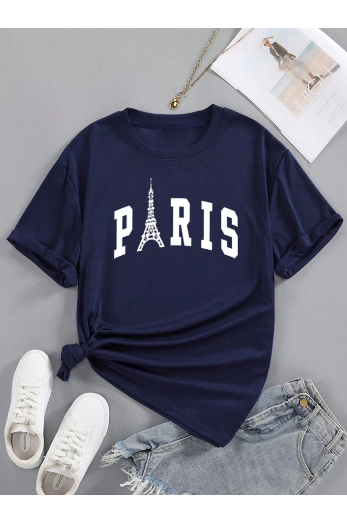 Trend Sizde Unisex İtalyan Skyline Özel Tasarım Ön Baskılı Tasarım Tshirt