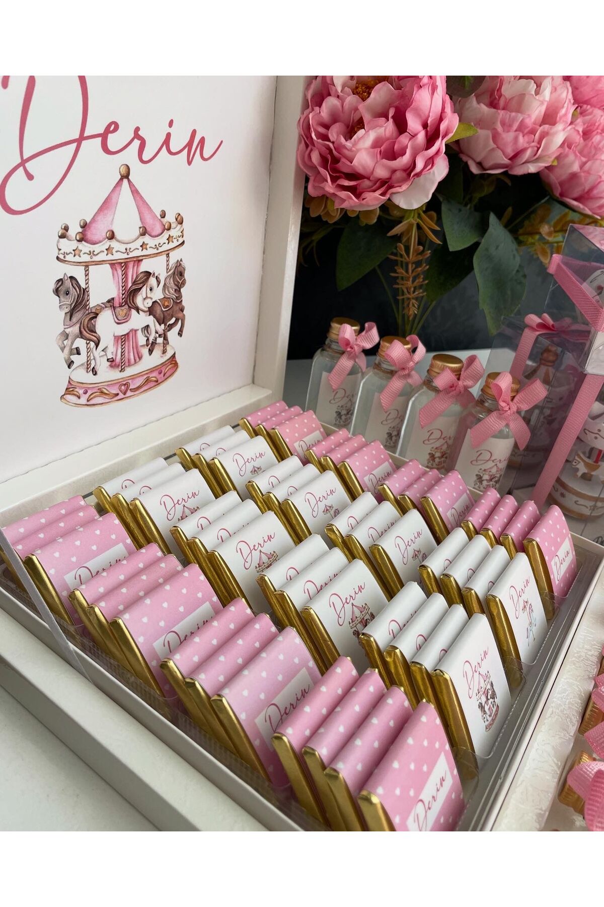 Minemiss Tasarım Isme Özel Tasarımlı Kız-erkek 50 Adet Bebek Çikolatası Ve 25 Adet Kolonya Yaş Günü-hediyelik fotoğrafı 3 (önizleme)