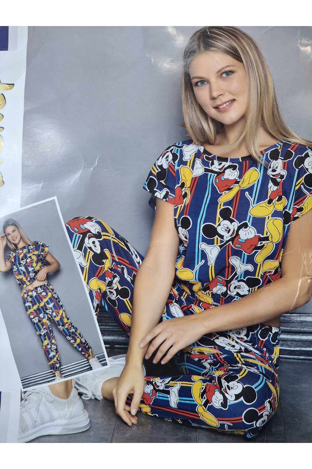 Nisa Kadın Kısa Kollu Üstü Crop Pijama Takımı