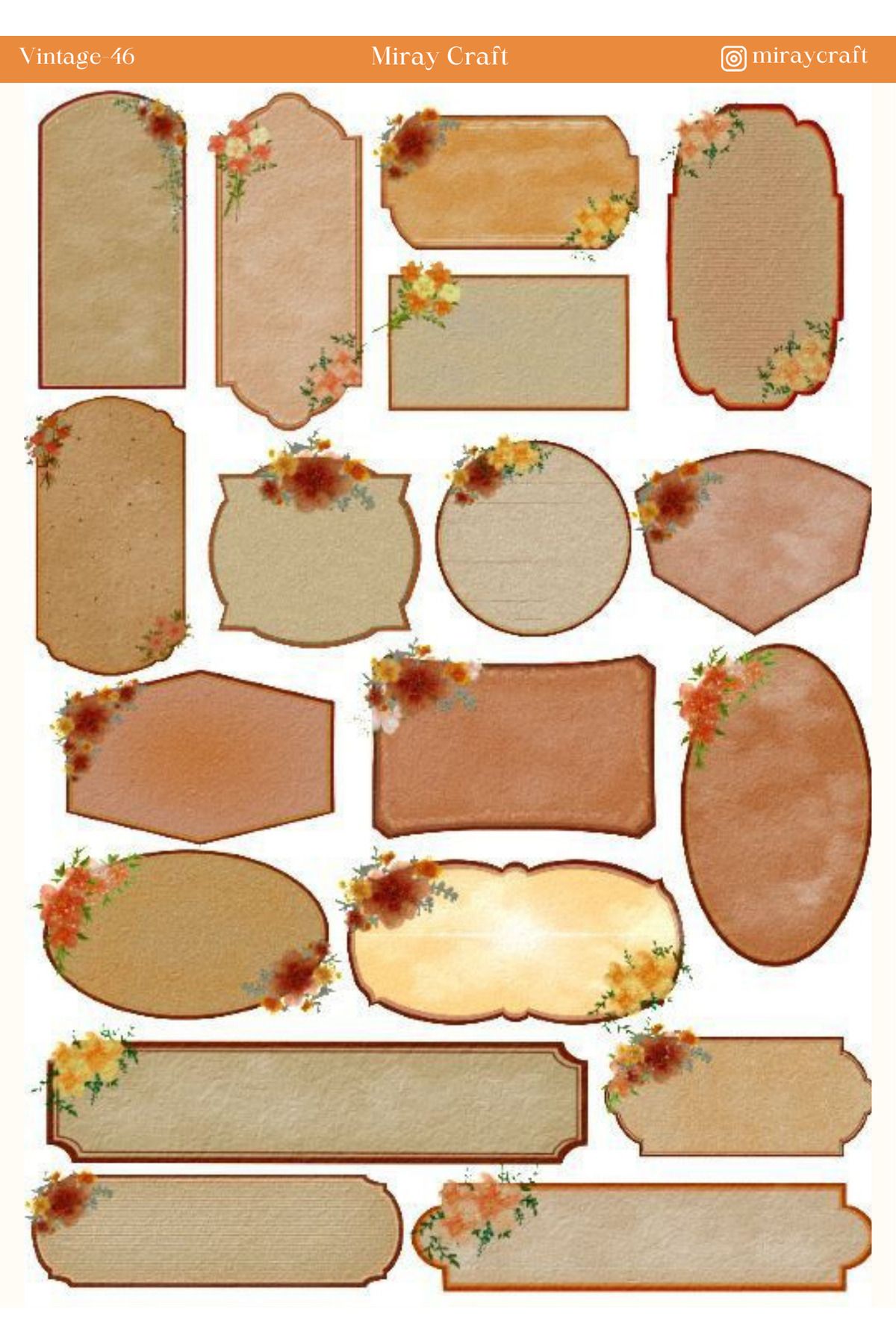 MirayDesign 1 Adet Vintage Temalı Sticker (12x17 cm) Bullet Journal, Scrapbook, Ajanda ve Planlayıcı İçin