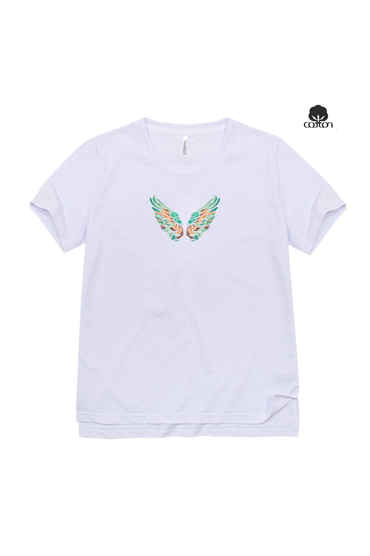 Cottonland Kadın WINGS Normal Kesim O Yaka İnce Dökümlü Baskılı Penye T-Shirt BEYAZ