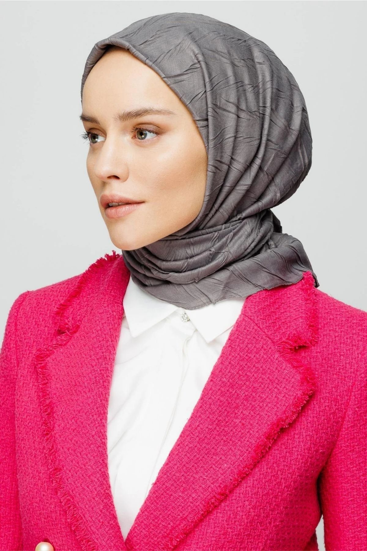 MENESSA Piliseli Bambu Eşarp Koyu Gri