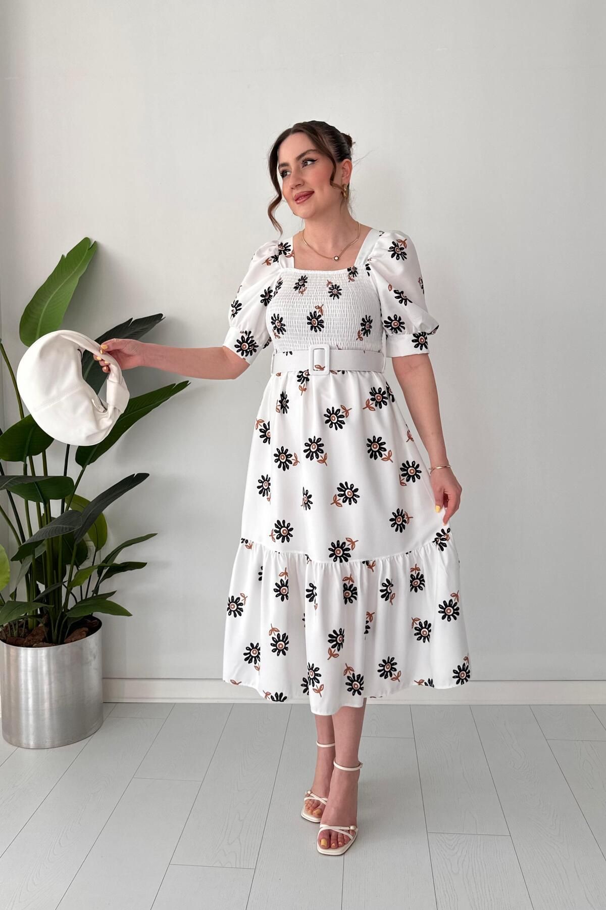 MaziButik Astarlı Flower Elbise Siyah