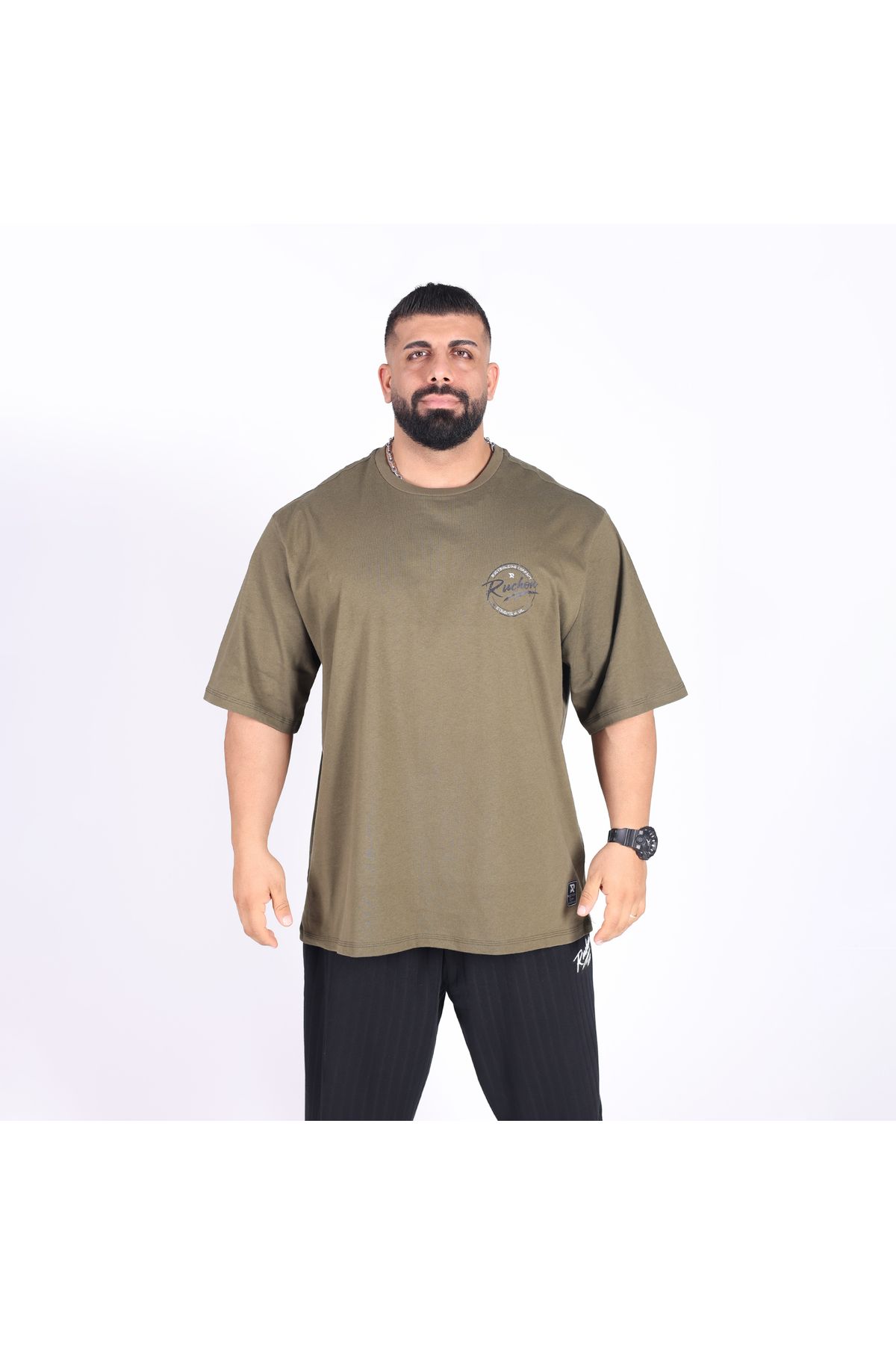 RUCHON NUTRITION Erkek Oversize Spor Tişört | %100 Pamuk Gym Fitness T-shirt - RUCHON BIGSIZE GYM APPAREL CO.