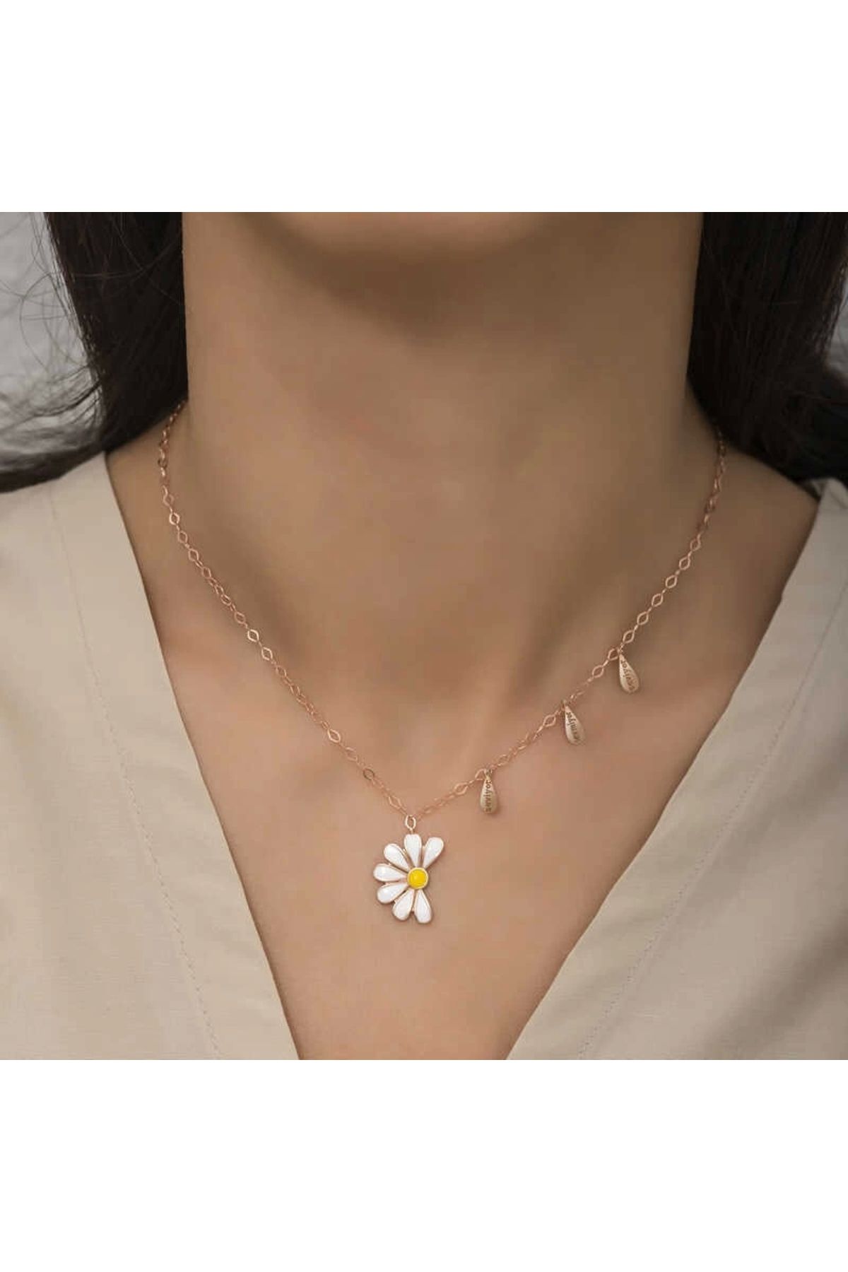 Gumush Gümüş Rose Papatya Seviyor Sevmiyor Kolye