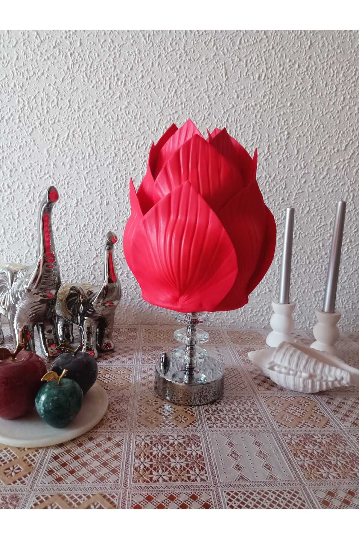 Rose bloome Eva tasarım kablosuz pilli masa lambası kırmızı
