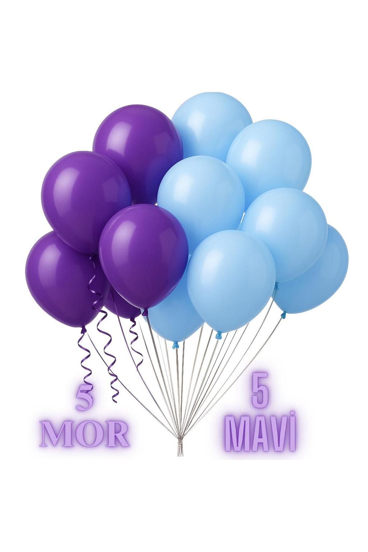 partyrüyası 10 Adet Mor-Mavi Metalik Balon 12 Inç Metalik Ekstra Parlak Renk