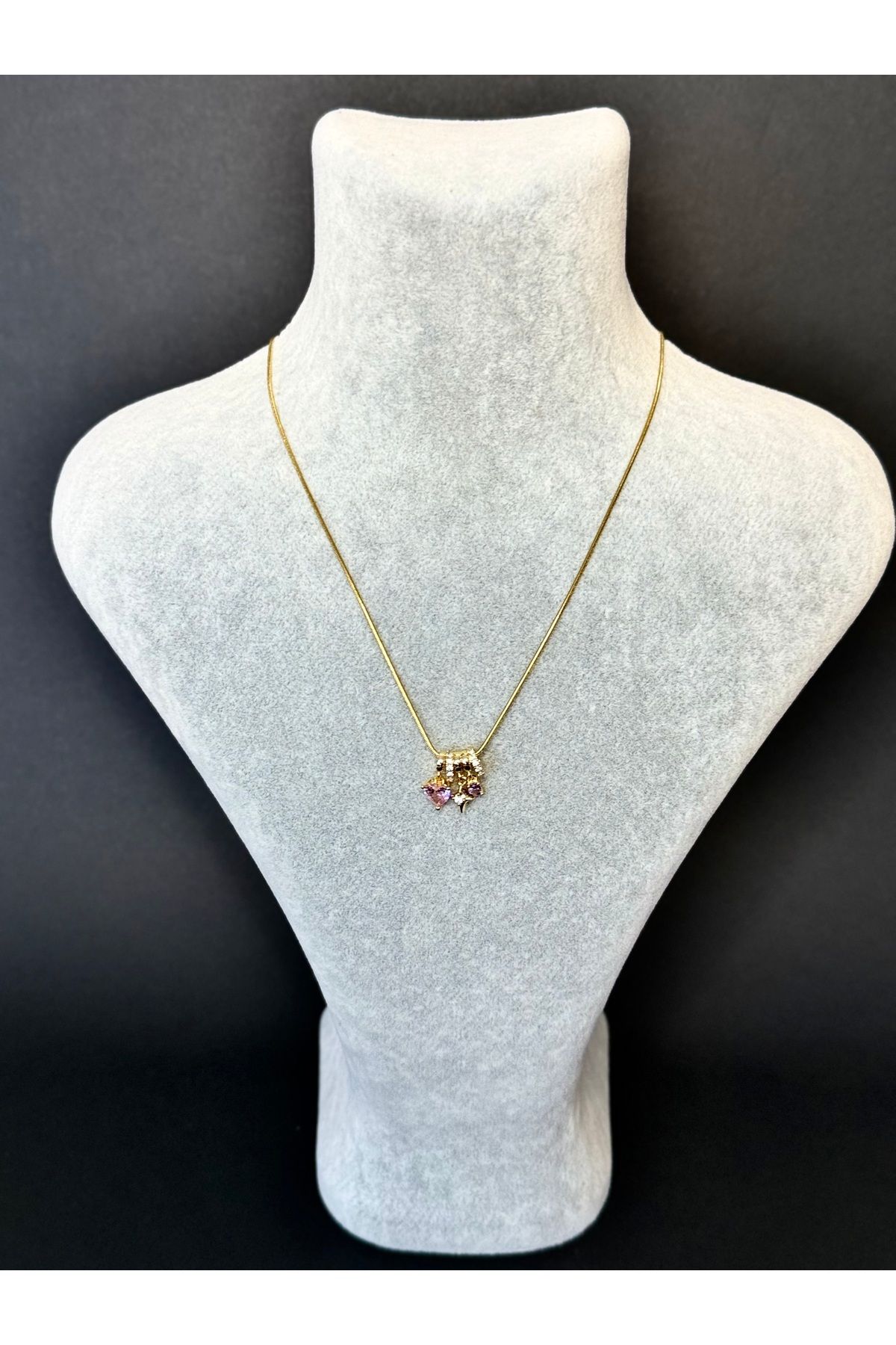 LİORİNAS Pembe Charm Zincir Çelik Kolye