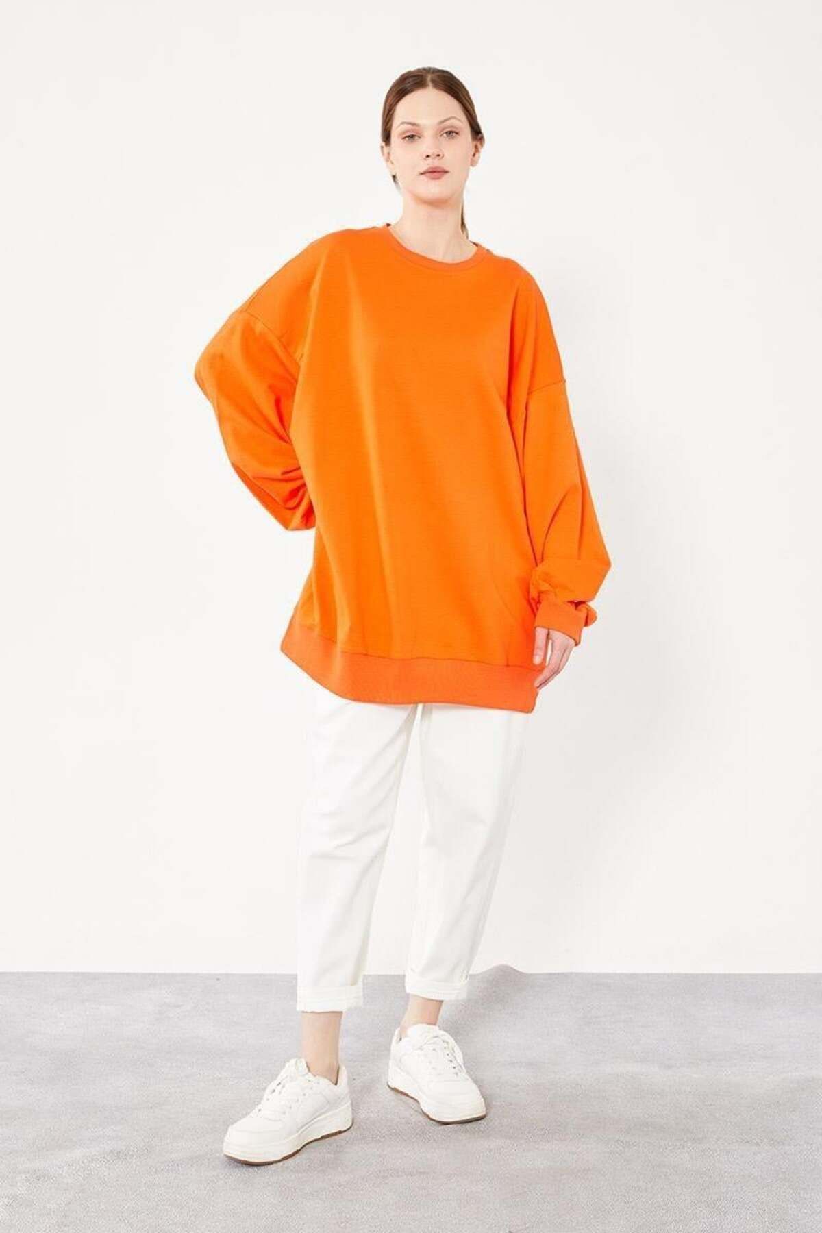 Levidor Bisiklet Yaka Oversize Basic Sweat - Oranj