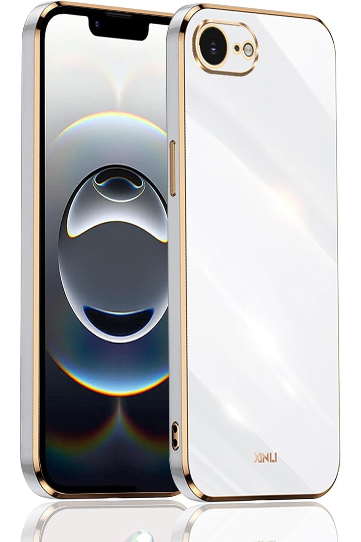 Rivor Apple iPhone 16e Uyumlu Kılıf Kamera Korumalı Parlak Kenarlı Altın İşlemeli Silikon Kapak