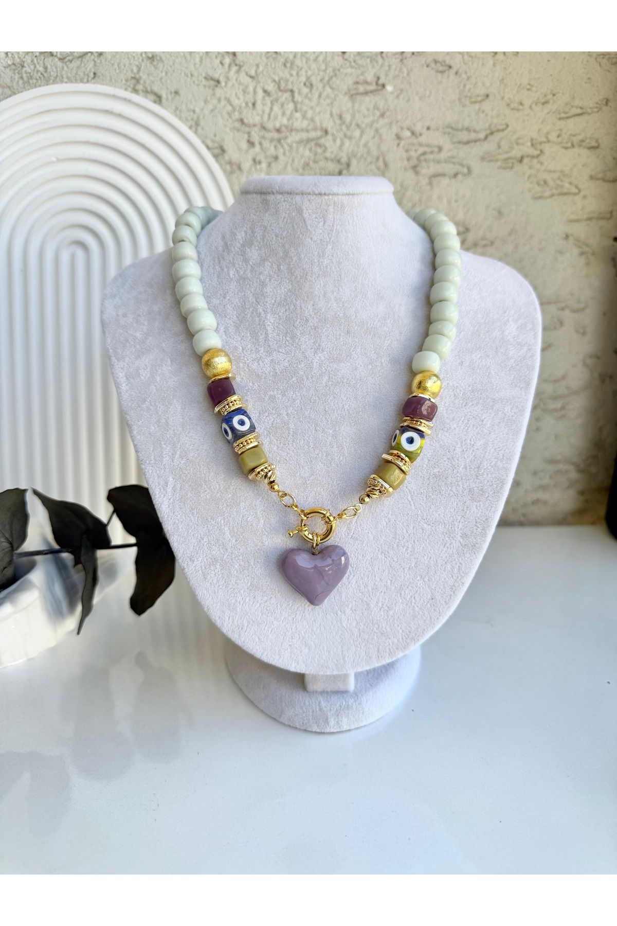 LUXURY JEWELRY Doğal Taş El Yapımı Cam Kolye
