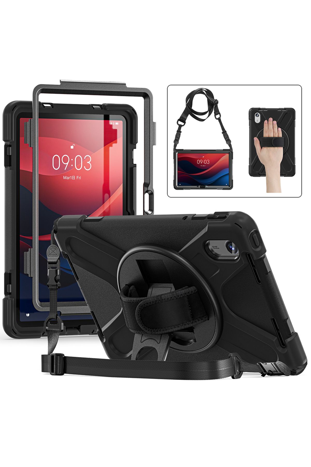 m.tk moveteck Lenovo Tab M11 Tb330fu 11 inç Tablet Uyumlu Kılıf 360 Standlı Askılı Zırh Tank Defender Kapak -Wuxga