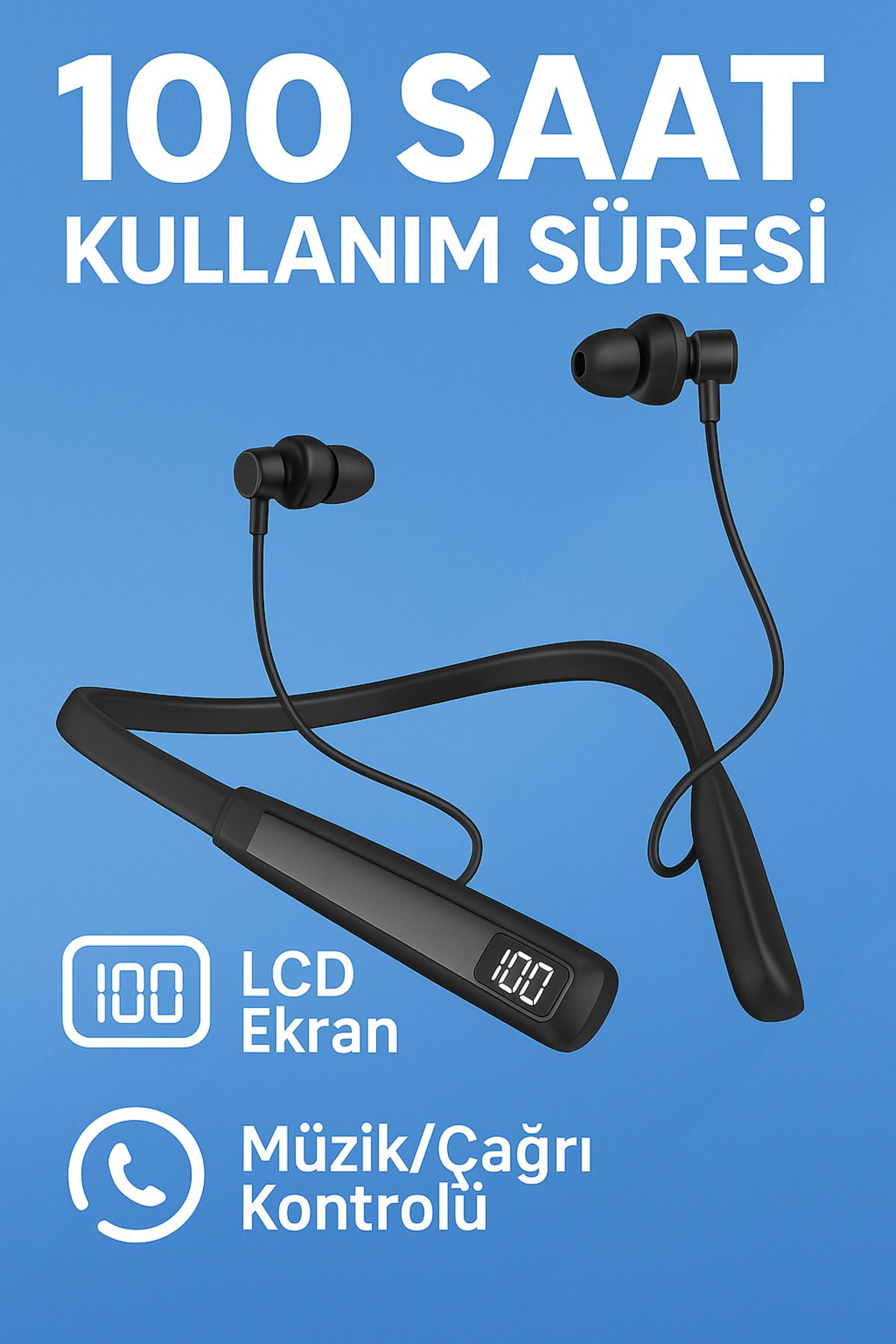 GÜMÜŞTEKNO Y10 Sporcu Bluetooth Kulaklık 100 Saat ŞarjI LCD Şarj Göstergeli İphone16 Pro Uyumlu