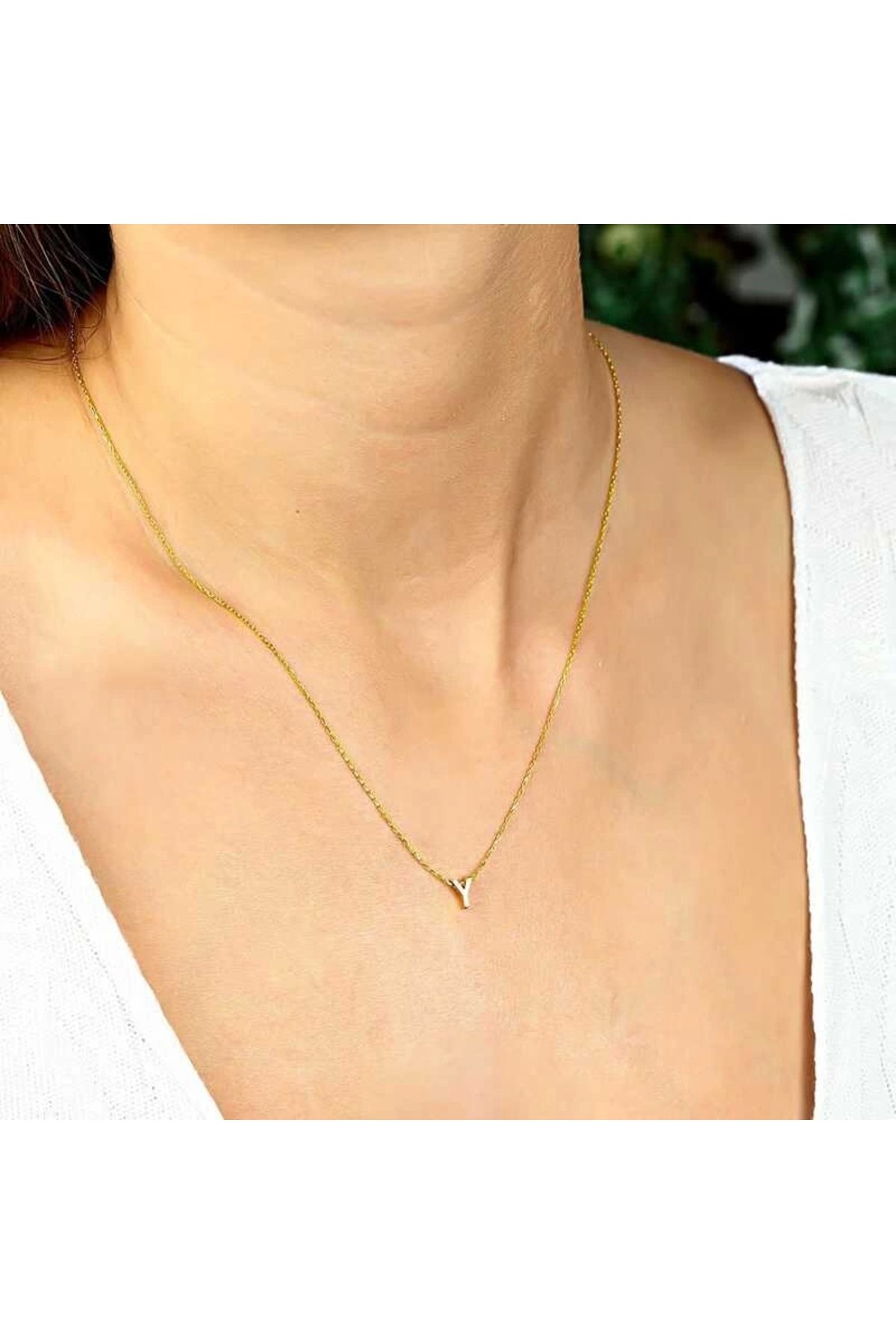 Gumush Gümüş Gold 3 Boyutlu Y Harf Kolye