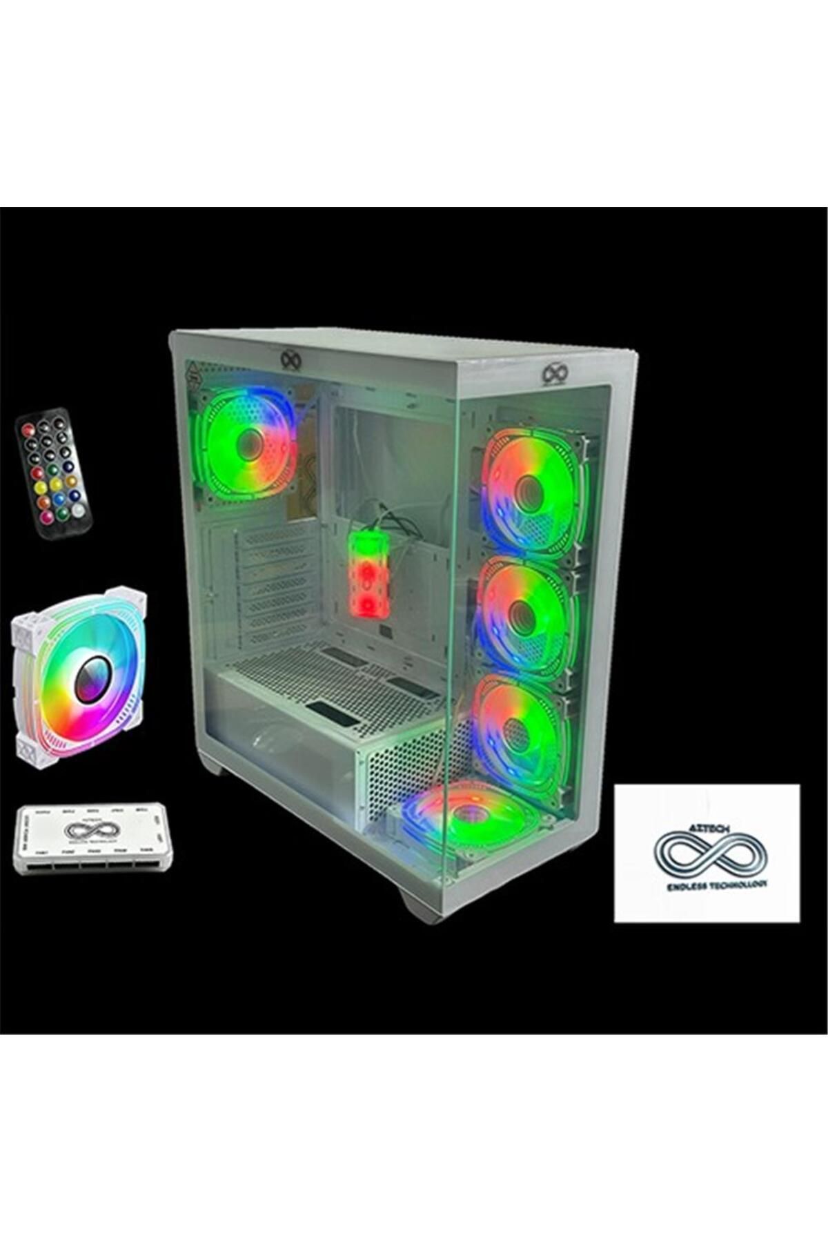 Vobotek Teknoloji AZTECH AZT201 W 5 x RGB Fan Uzakdan Kumanda Beyaz Akvaryum Gamin Kasa Temper Cam , RGB Switch