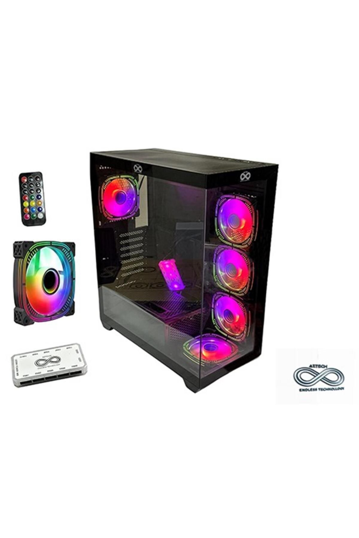 Vobotek Teknoloji AZTECH AZT101 B 5 x RGB Fan Uzakdan Kumanda Siyah Akvaryum Gamin Kasa Temper Cam , RGB Switch
