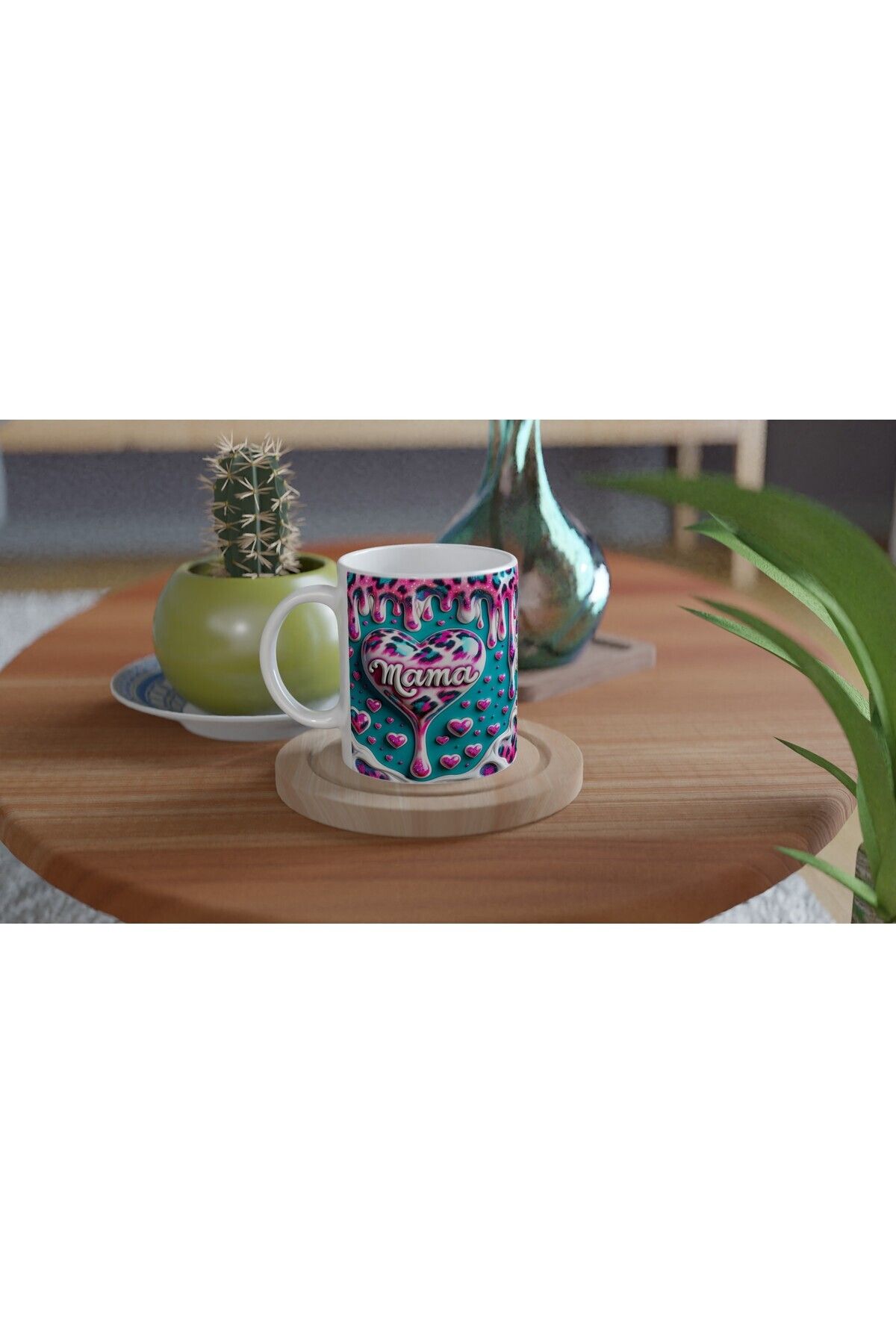 MESCHAIN-Leopard Patterned Mother's Day Mug with Mama Written on Turquoise Background 4