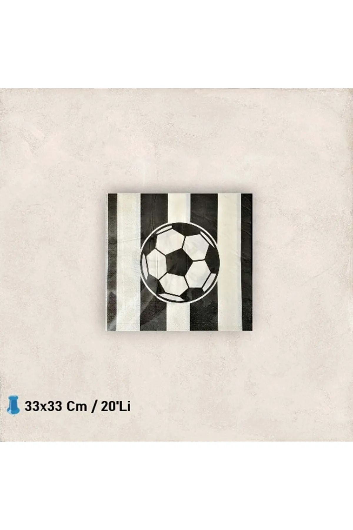 FOKUL Siyah Beyaz Futbol Toplu Peçete 20 Adet 33x33cm Taraftar Doğum Günü Süsü Peçetesi
