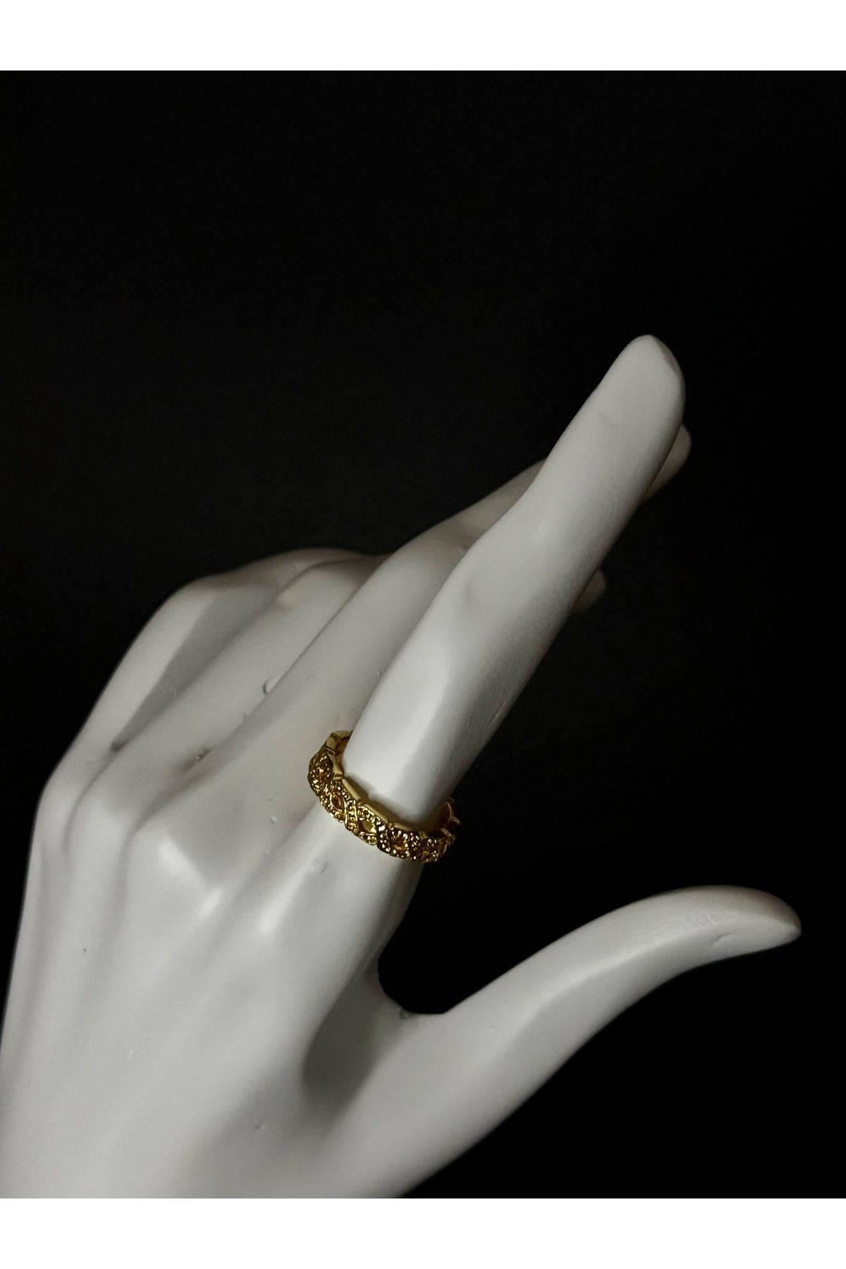 LİORİNAS Taşlı Gold Zincir Model Çelik Yüzük