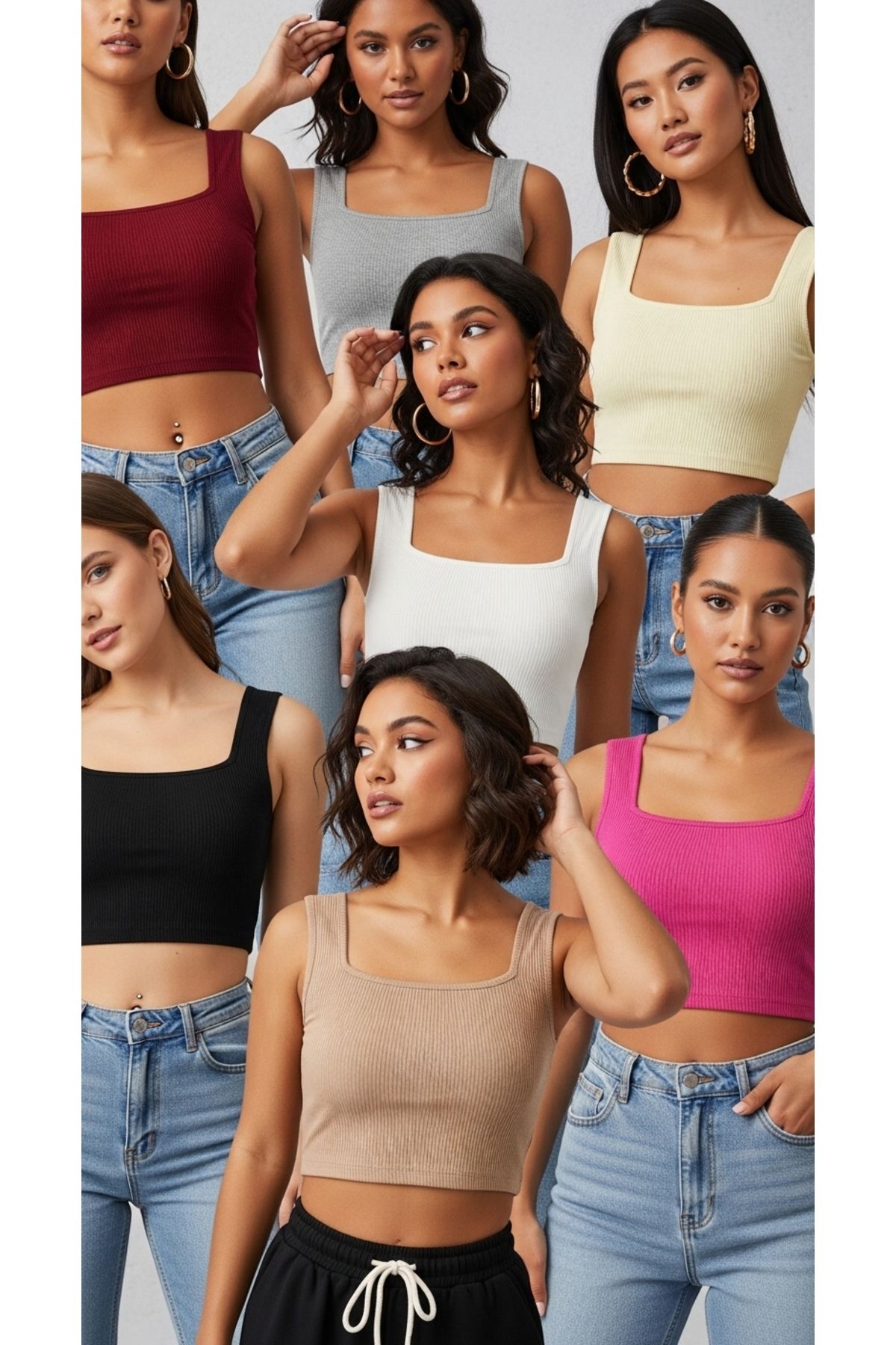 Butikdolabın Kadın Kare Yaka Crop Büstiyer – 7'li Paket