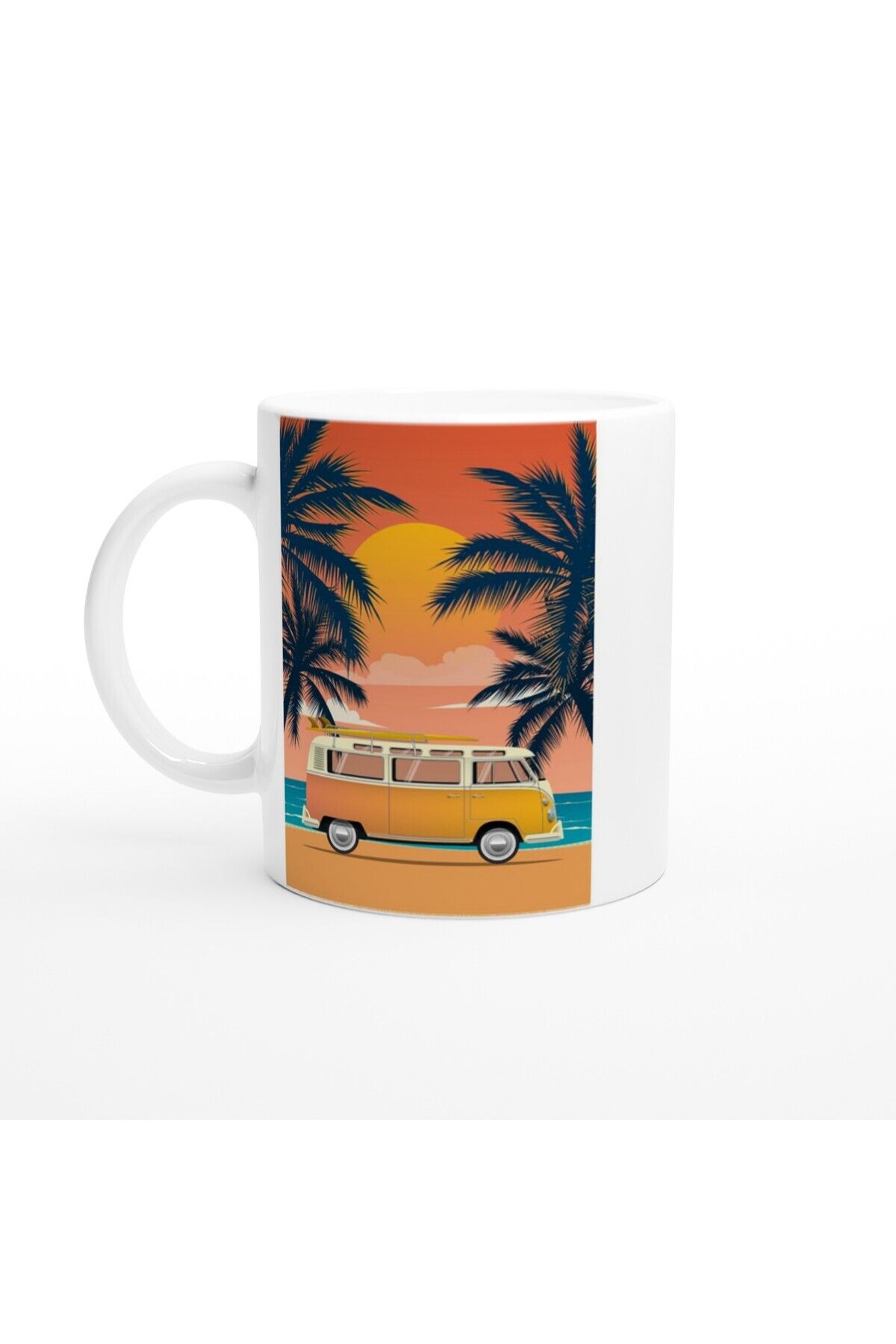 MESCHAIN Gün Batımında Palmiye ve Surf Minibüsü Temalı Retro Kupa Bardak
