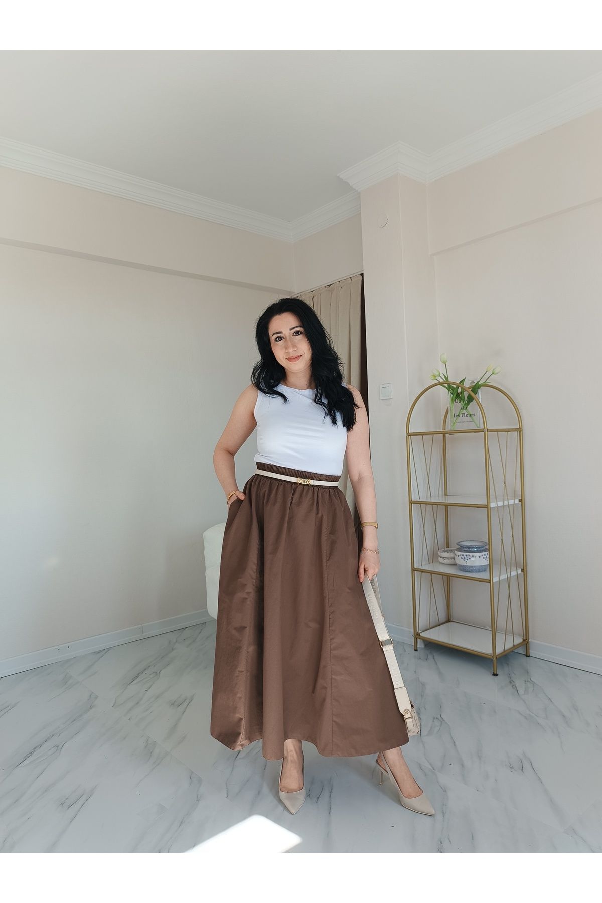 Hotfashion Beli Lastikli Uzun Etek