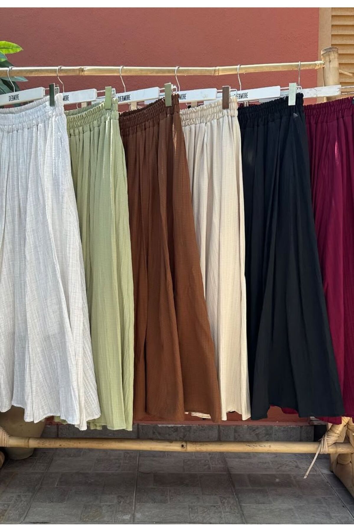 MODAGK Gofre Keten İçi Astarlı Kiloş Bohem Etek-KREM RENK