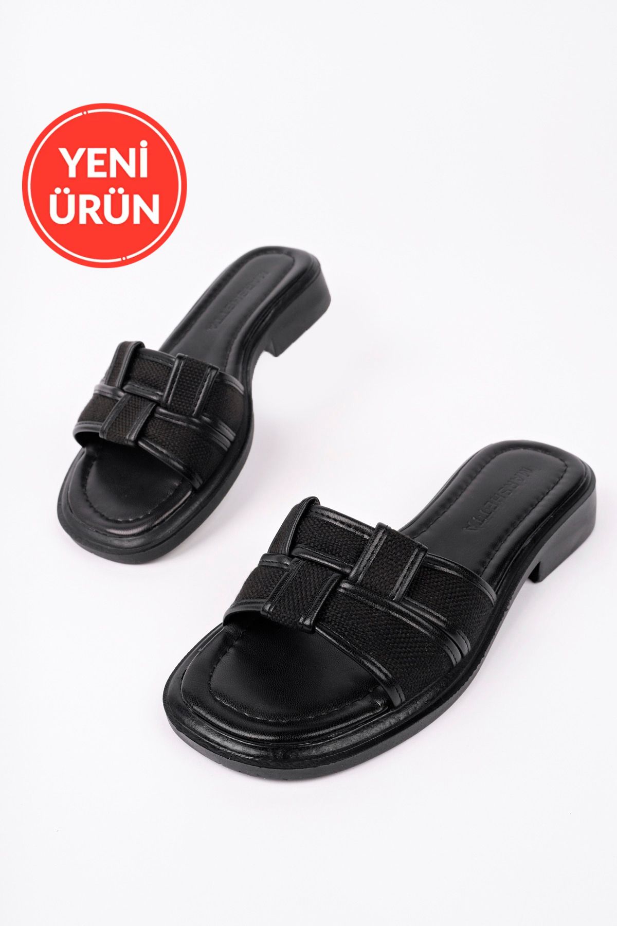 MARSHETTA Rox Model Günlük Kadın Siyah Keten Terlik