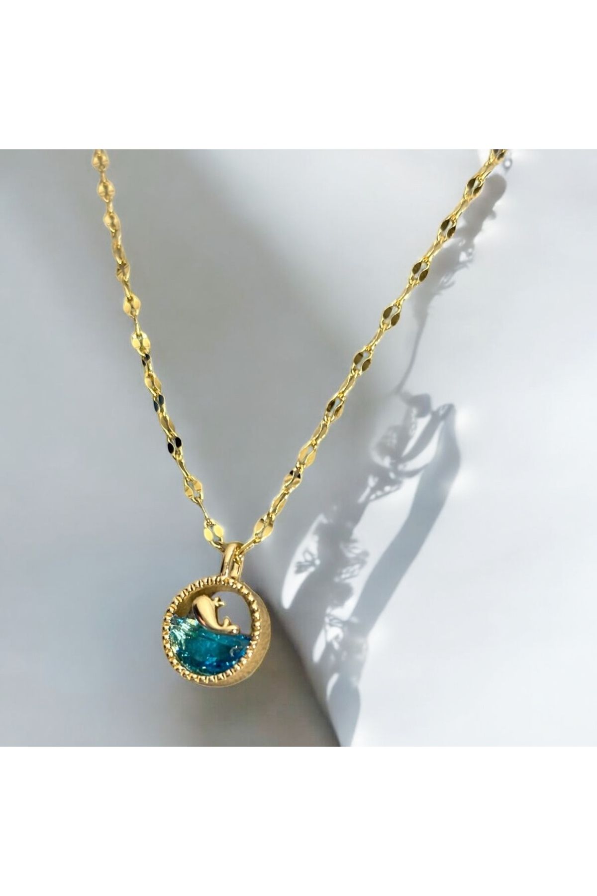Dia store Kadın 316L Paslanmaz Çelik Gold Zincir Yunus Balığı Kolye