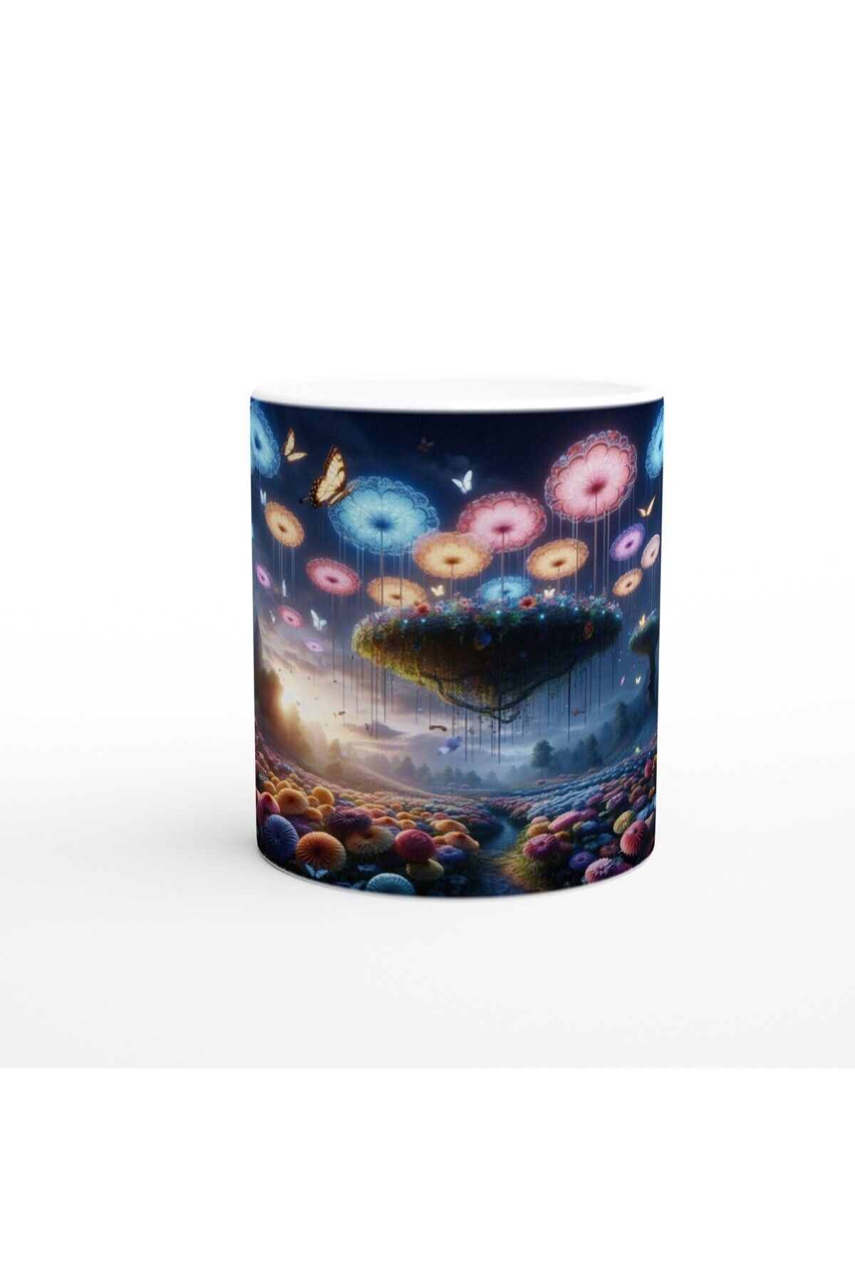 MESCHAIN-Magical Mushroom Forest and Flying Flowers Printed Mug 1