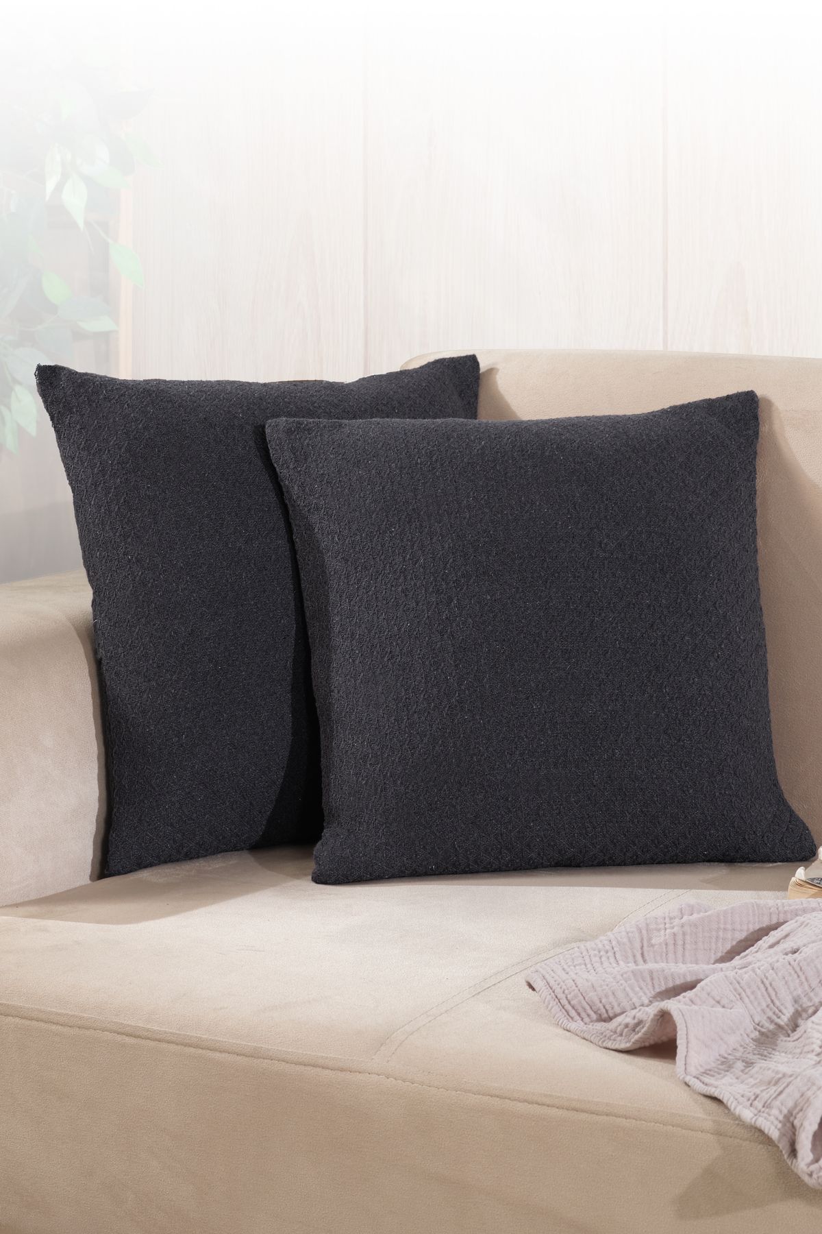 LADYNİL Bohem 2'li Kırlent Kılıfı Dekoratif Yastık Kılıfı 45x45 Fermuarlı Antrasit