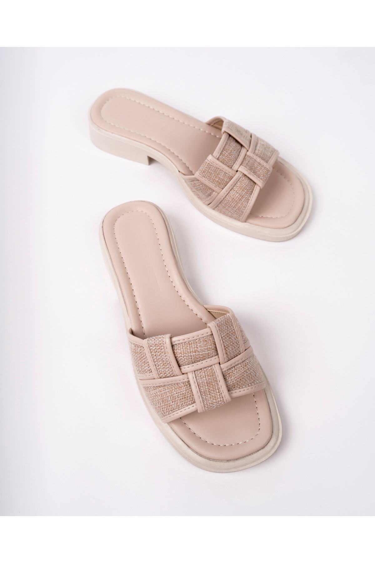 MARSHETTA-Rox Model Daily Women's Beige Linen Slippers 5