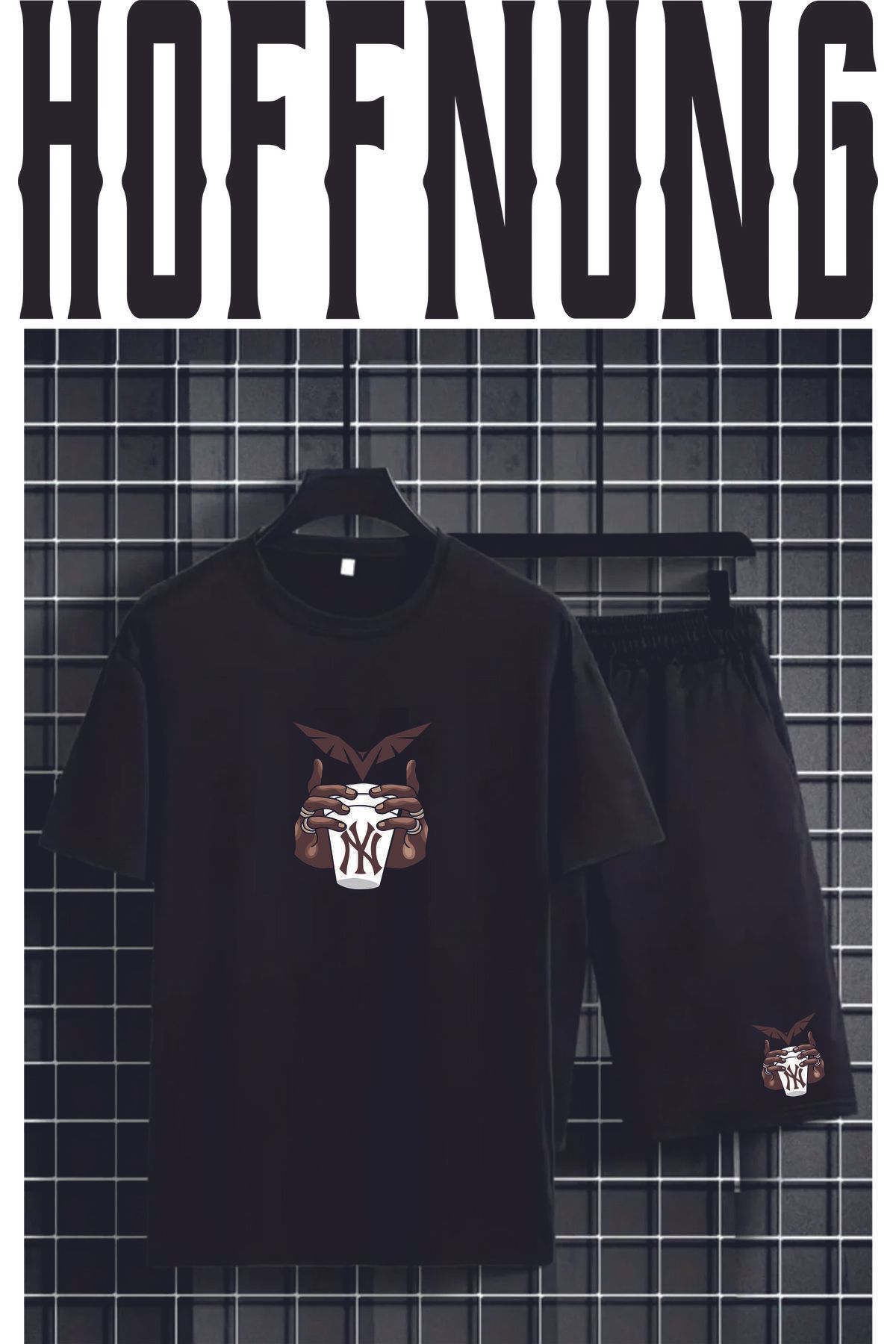 HOFFNUNG Full Shorts Tişört Şort My Bardak 2 El Baskılı Takım