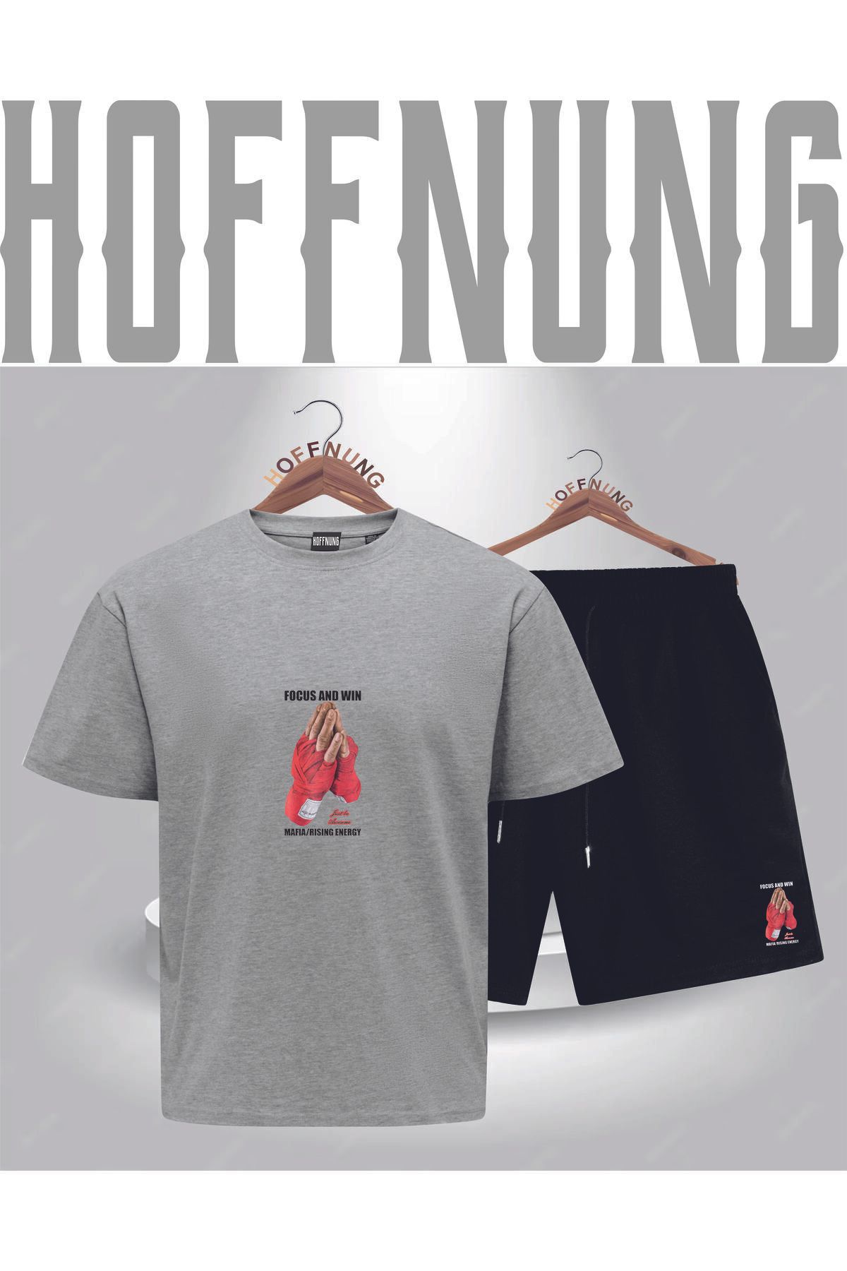 HOFFNUNG Full Shorts Tişört Şort Focus And Wın Baskılı Takım