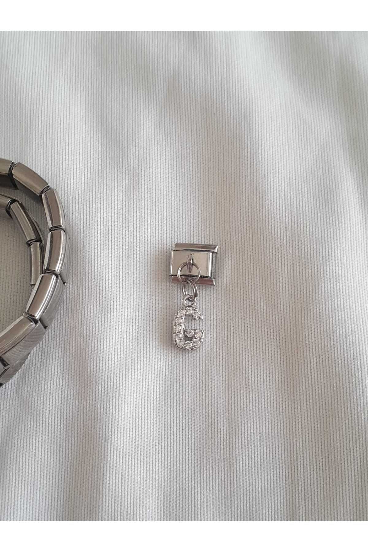 bijoux uniques Çelik G Harfli Zirkon Taşlı İtalyan Charm