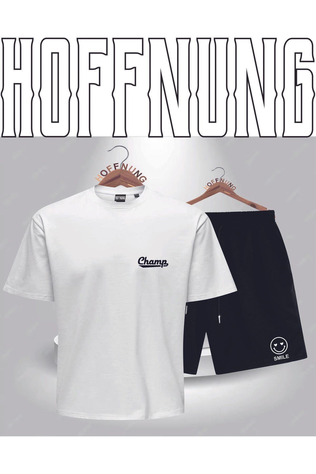 HOFFNUNG Full Shorts Unisex Champ Yenı Baskılı Alt Üst Takımı Shorts And T Shırt
