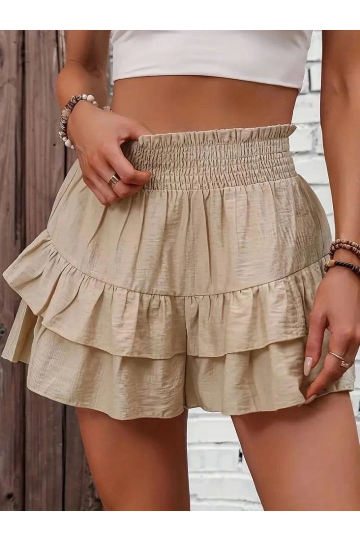 Butik Kadın Beli Lastikli Eteği Fırfırlı Mini Etek