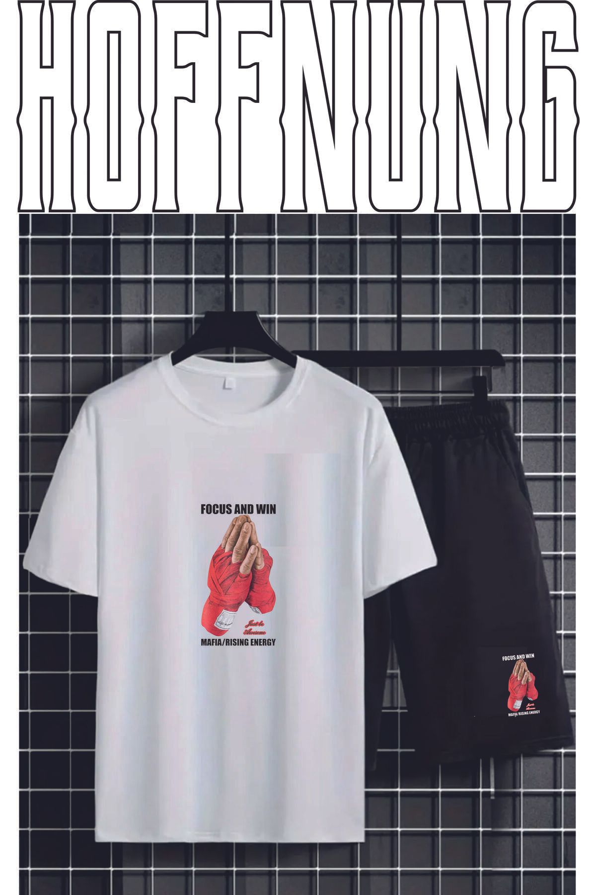 HOFFNUNG Full Shorts Tişört Şort Focus And Wın Baskılı Takım