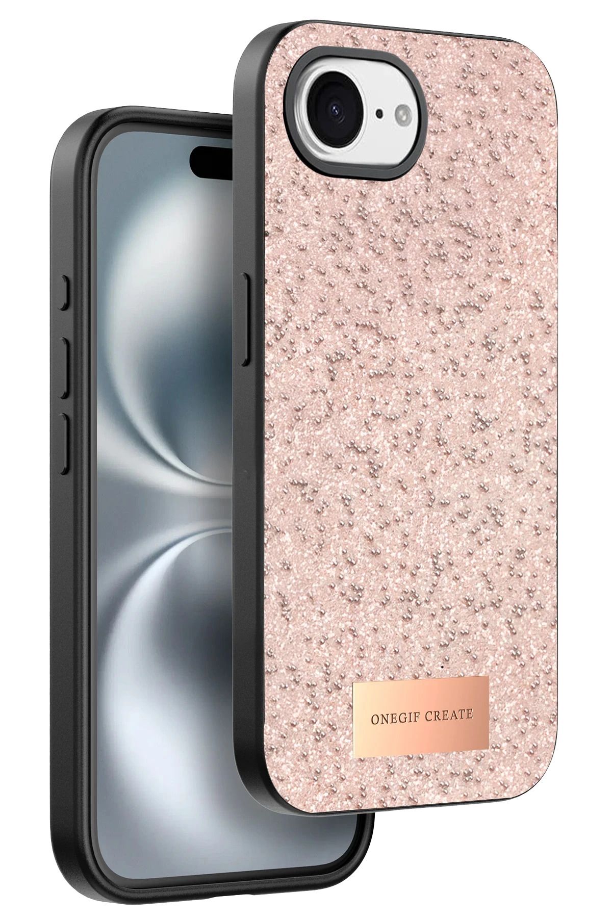 Rivor Apple iPhone 16e Uyumlu Kılıf Kamera Çıkıntı Taşlı Boncuk İşlemeli Simli Sert Premium Kapak