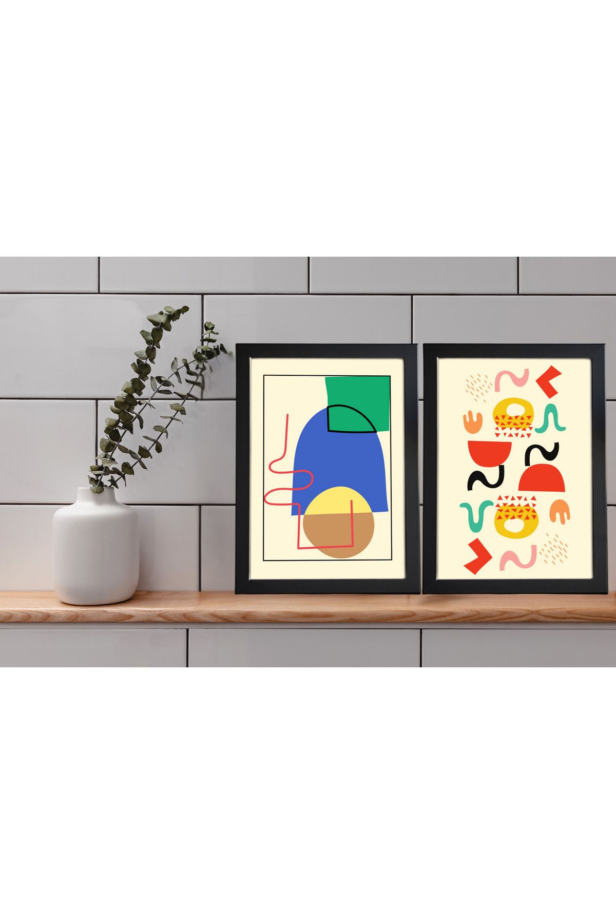 Home Çerçeveli "Minimal Renkli Sanat" 2'li Set Tablo - Duvar Dekorasyon