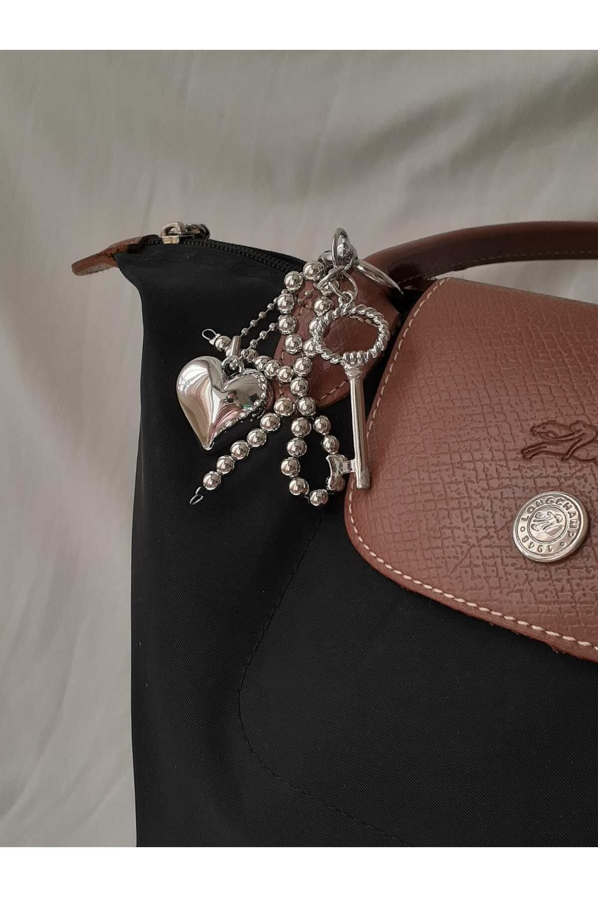 bijoux uniques Fiyonk&Kalp&Anahtar Figürlü Çanta Charmı