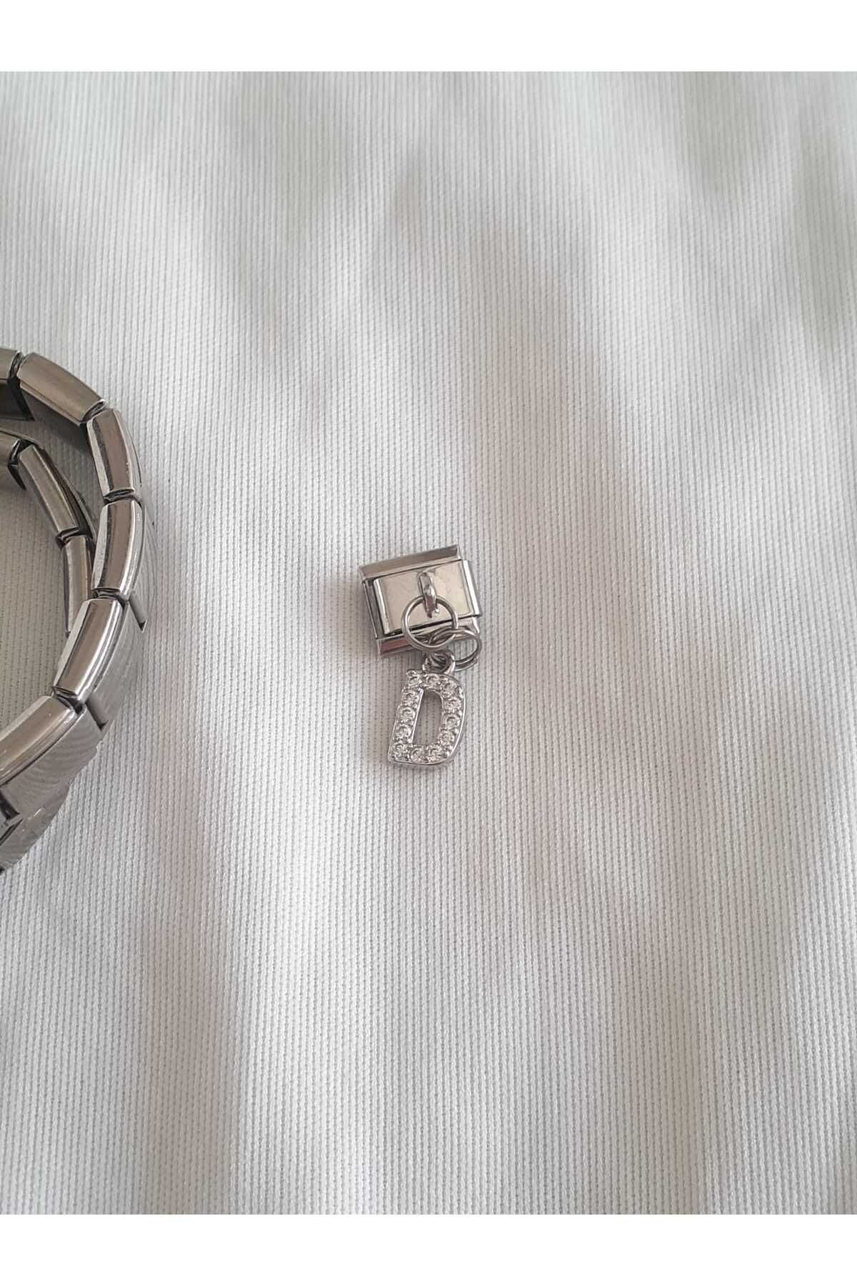 bijoux uniques Çelik D Harfli Zirkon Taşlı İtalyan Charm