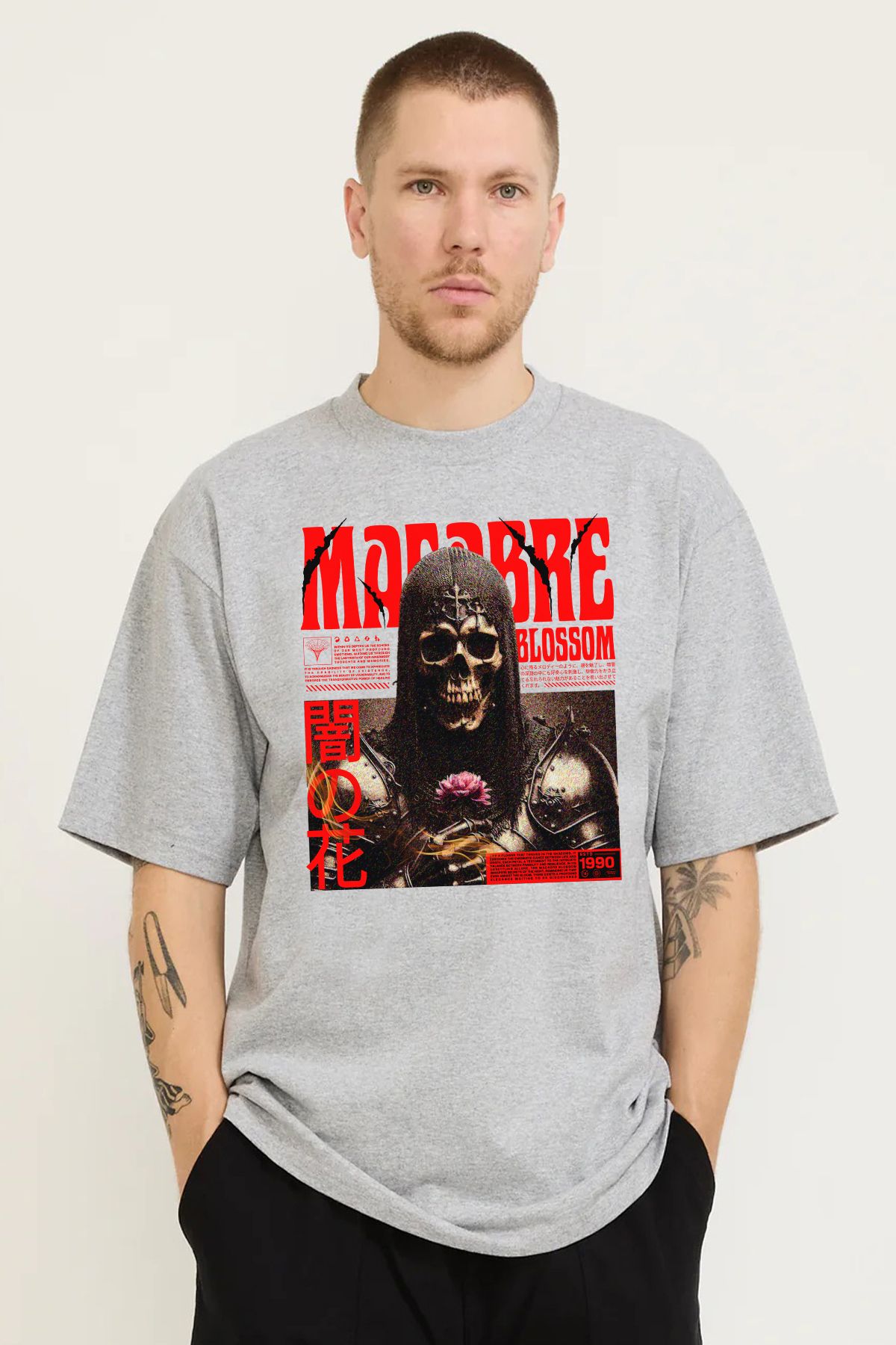 MODA Kuru Kafa Azrail Baskılı Oversize Kalıp Grimelanj Bol Geniş Kesim Erkek Tişört