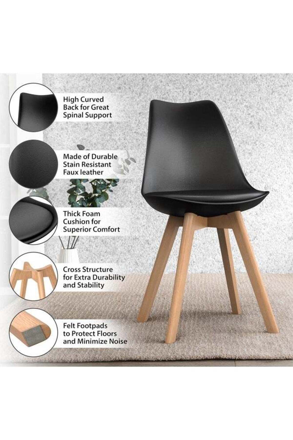 Taimi-5-Piece Dining Set Modern Round Dining Table 80x80x72cm with 4 Elegant Chair Black Soft Padded Seats 3