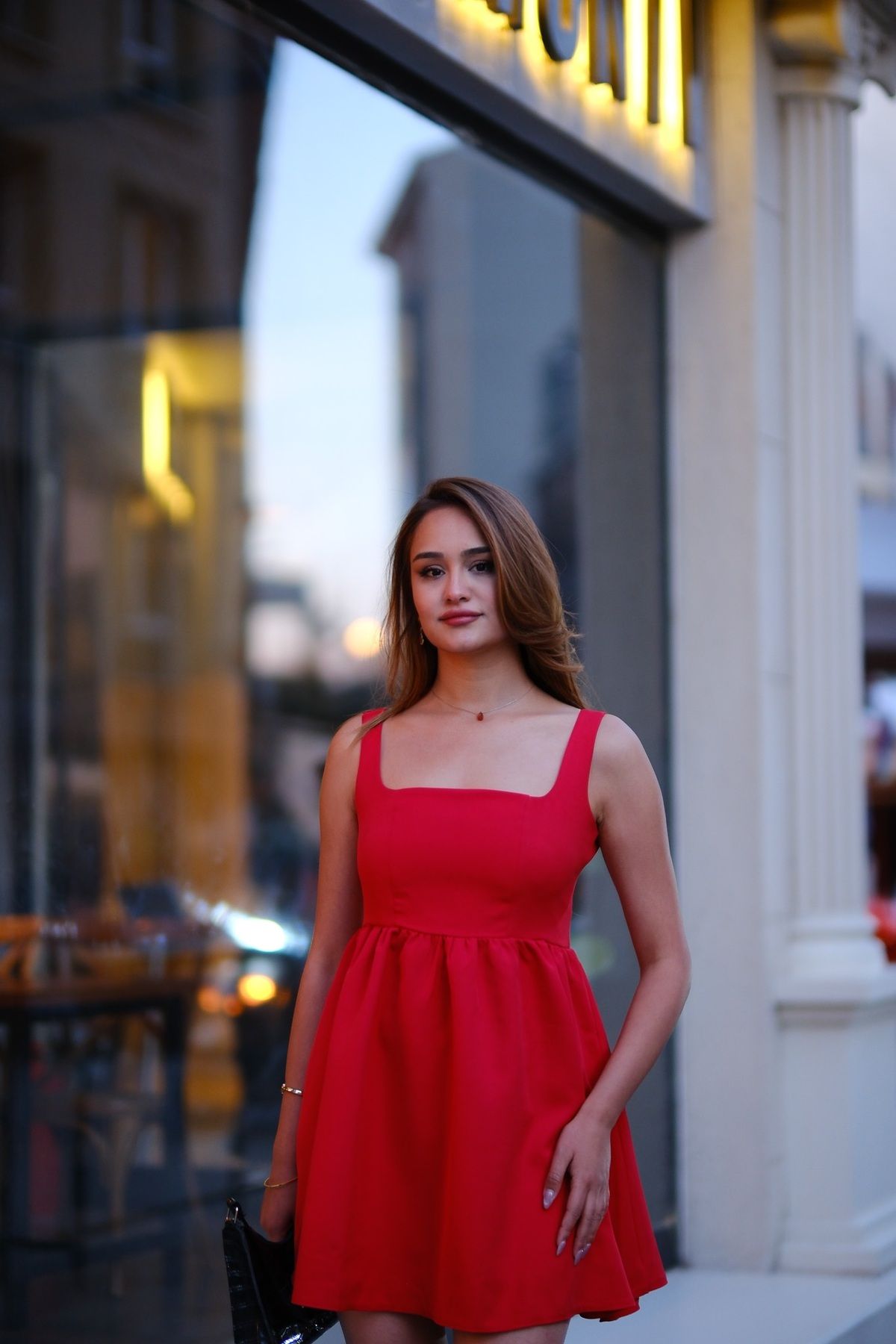 vaveylo women Kalın Askılı Kırmızı Mini Elbise